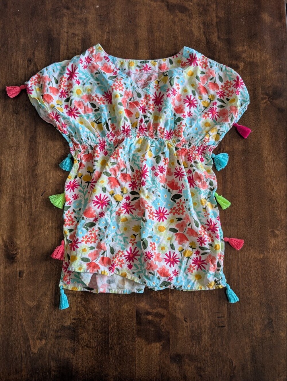 Cat & Jack White Floral Tassel Top/ Beach Cover Up/ 6-6X Girls